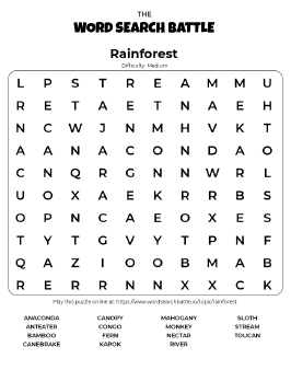 Printable Rainforest Word Search