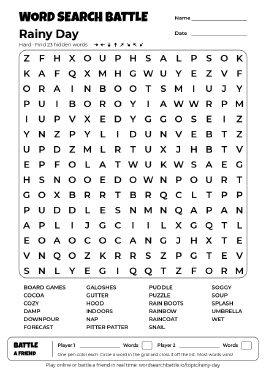 Printable Rainy Day Word Search