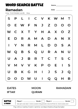 Printable Easy Ramadan Word Search