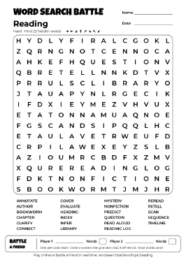 Printable Reading Word Search