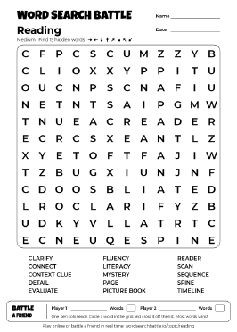 Printable Reading Word Search