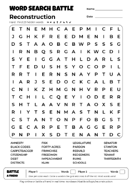 Printable Reconstruction Word Search