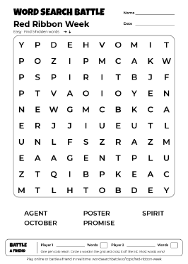 Printable Red Ribbon Week Word Search