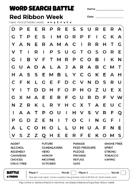 Printable Red Ribbon Week Word Search