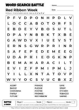 Printable Red Ribbon Week Word Search