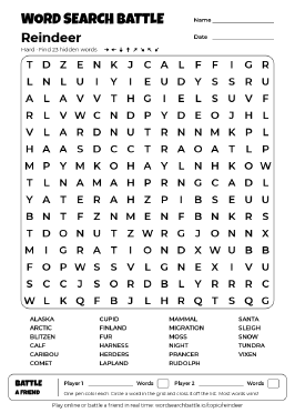 Printable Reindeer Word Search