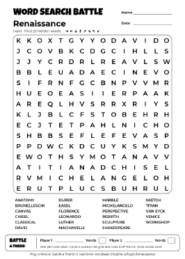 Printable Hard Renaissance Word Search