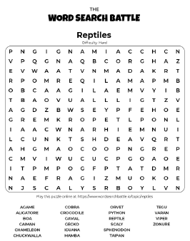 Printable Reptiles Word Search