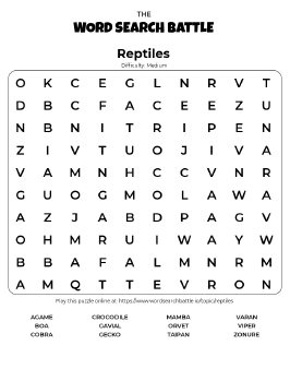 Printable Reptiles Word Search Preview