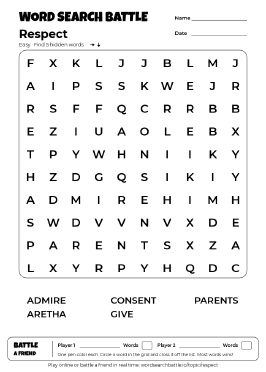 Printable Respect Word Search