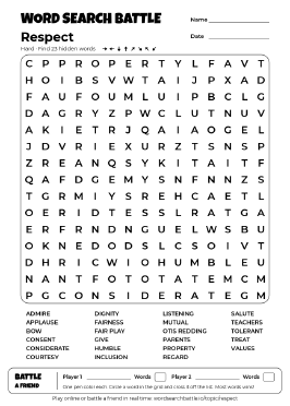 Printable Respect Word Search