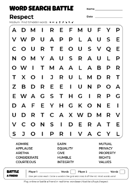Printable Respect Word Search