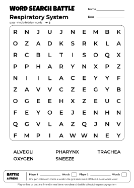 Printable Respiratory System Word Search