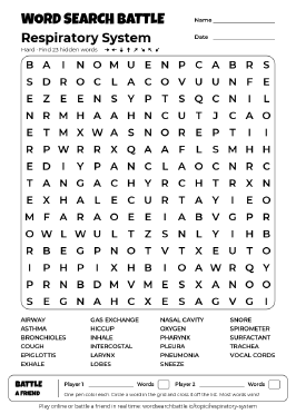 Printable Respiratory System Word Search