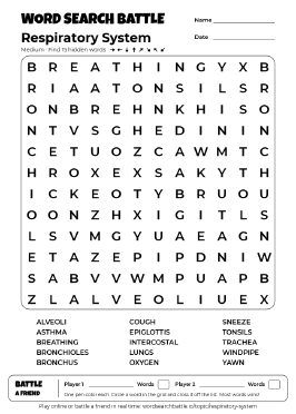 Printable Respiratory System Word Search