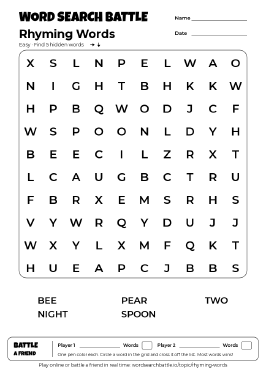 Printable Rhyming Words Word Search Preview
