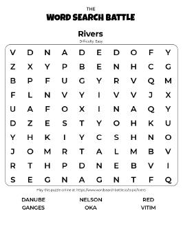 Printable Easy Rivers Word Search