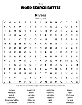 Printable Hard Rivers Word Search