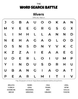 Printable Rivers Word Search