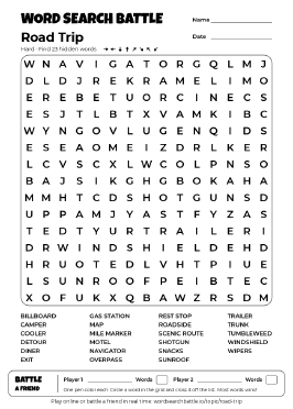 Printable Road Trip Word Search