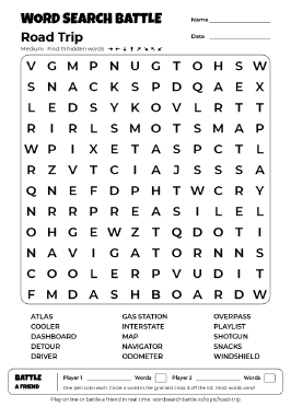 Printable Road Trip Word Search