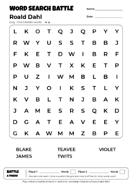 Printable Roald Dahl Word Search