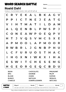 Printable Roald Dahl Word Search