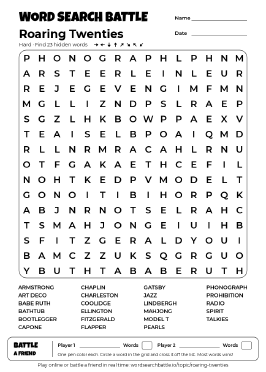 Printable Roaring Twenties Word Search