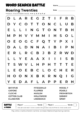 Printable Roaring Twenties Word Search