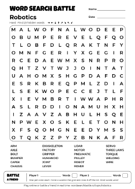 Printable Hard Robotics Word Search