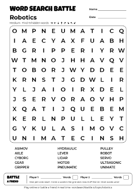 Printable Medium Robotics Word Search