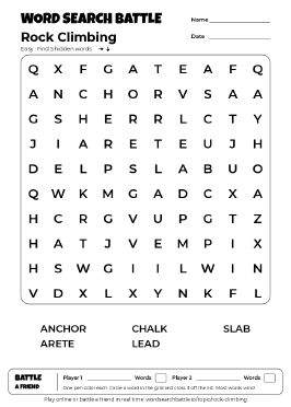 Printable Rock Climbing Word Search