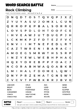 Printable Rock Climbing Word Search