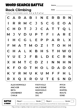 Printable Rock Climbing Word Search