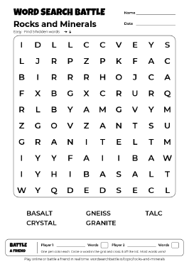 Printable Rocks and Minerals Word Search