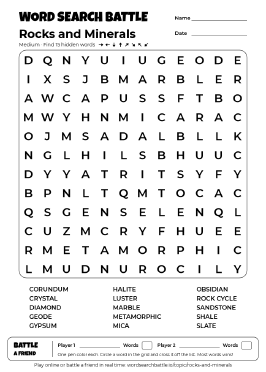 Printable Rocks and Minerals Word Search Preview