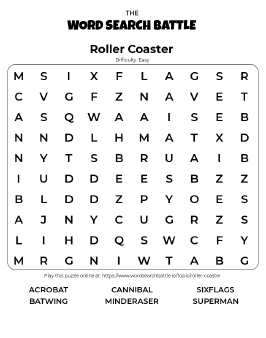 Printable Roller Coaster Word Search