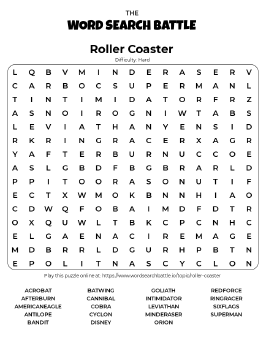 Printable Roller Coaster Word Search