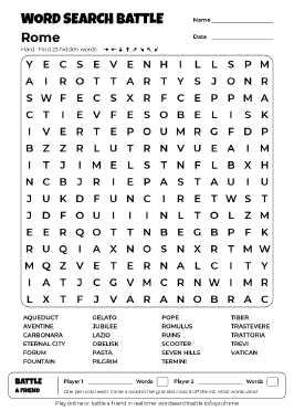 Printable Hard Rome Word Search