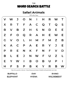 Printable Easy Safari Animals Word Search