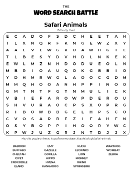 Printable Safari Animals Word Search