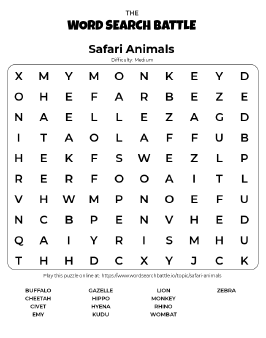 Printable Safari Animals Word Search