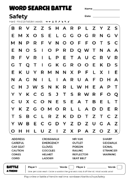 Printable Safety Word Search