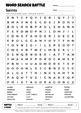 Printable Hard Saints Word Search