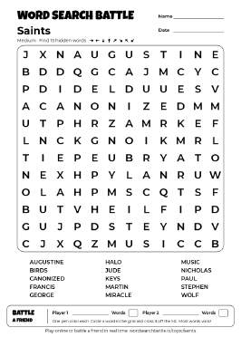 Printable Medium Saints Word Search