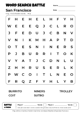 Printable Easy San Francisco Word Search