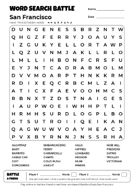 Printable Hard San Francisco Word Search