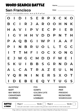Printable Medium San Francisco Word Search