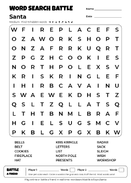 Printable Medium Santa Word Search