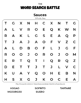 Printable Easy Sauces Word Search